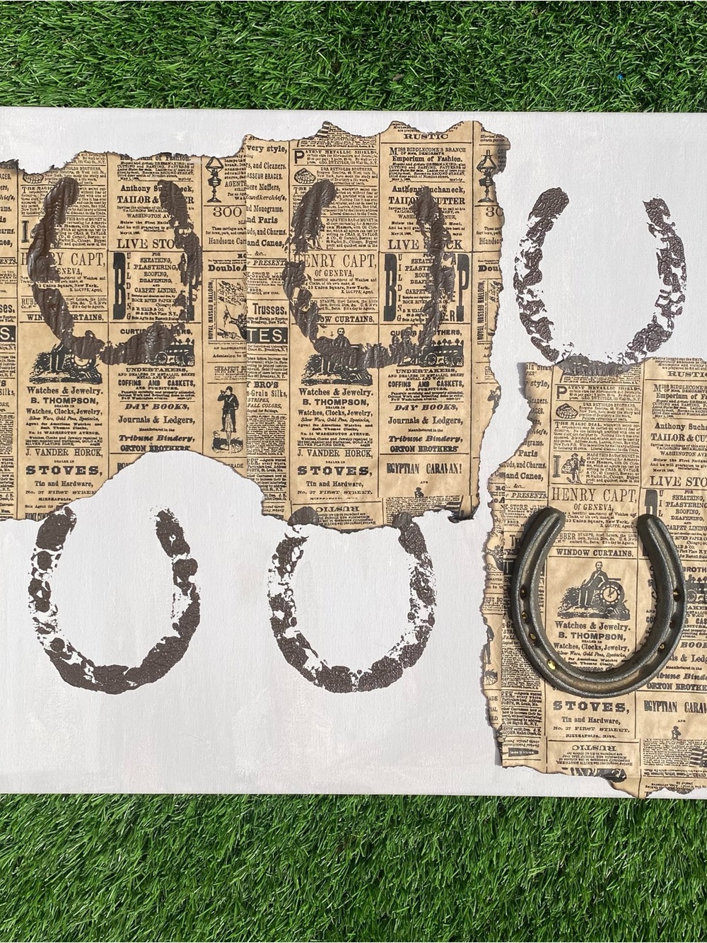 Rustic Horseshoe Wall Art with Vintage Newspaper Collage